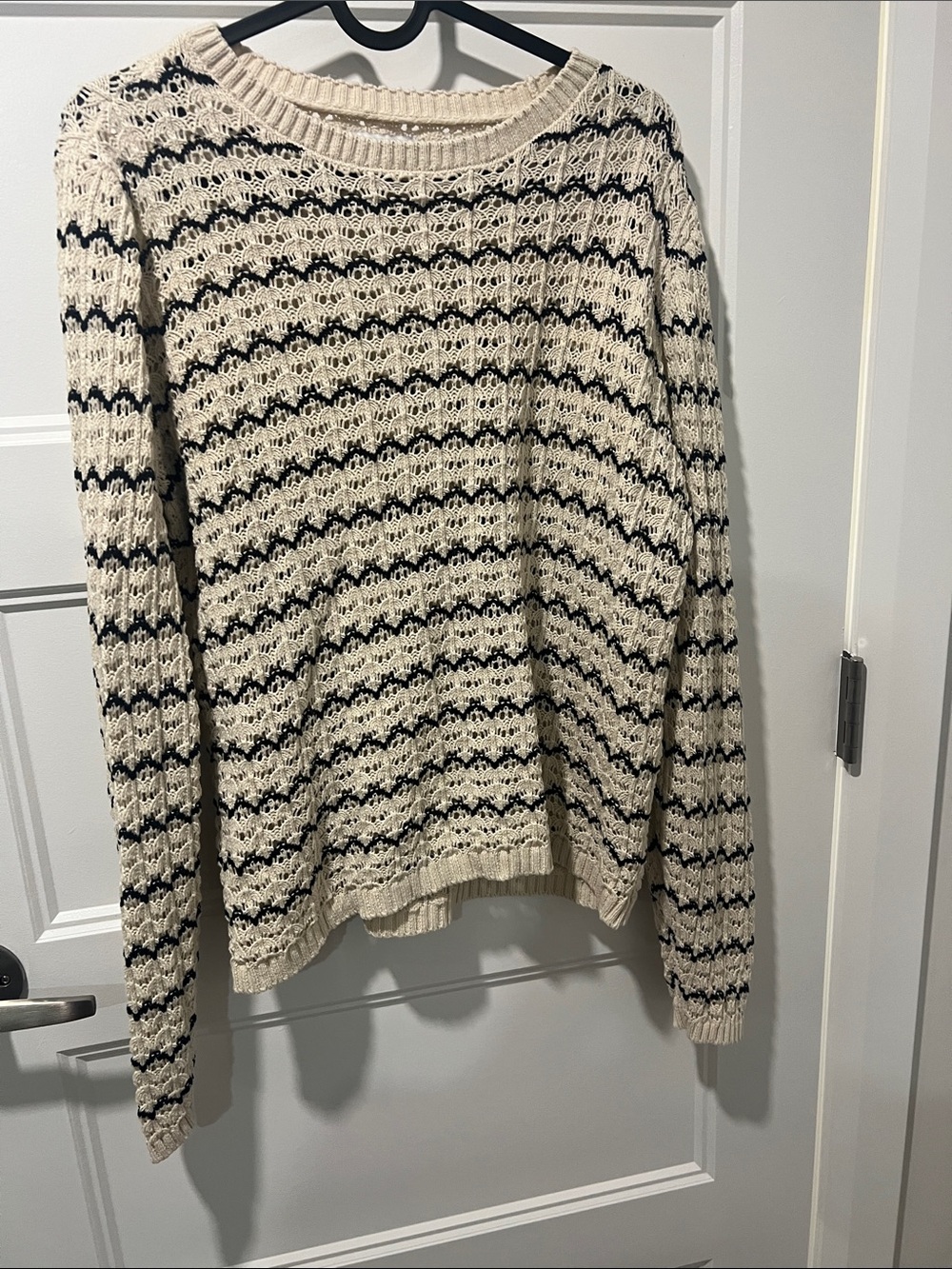 Cream and Black Striped Knit Sweater